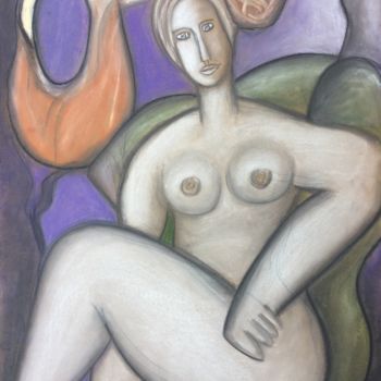 Картина под названием "Femme avec coq le m…" - Serge Berry, Подлинное произведение искусства