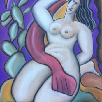 Pintura intitulada "Femme brune aux cac…" por Serge Berry, Obras de arte originais