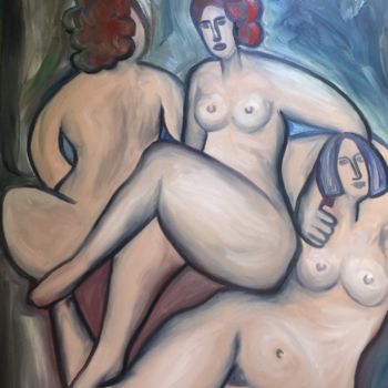 Pintura intitulada "Les baigneuses aima…" por Serge Berry, Obras de arte originais