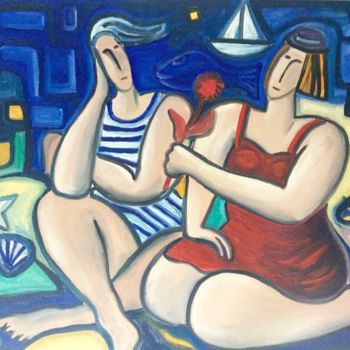 Painting titled "Les plages" by Serge Berry, Original Artwork, Oil