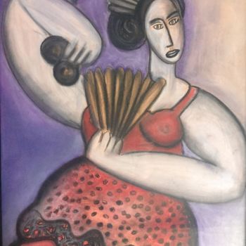 Painting titled "La joueuse de casta…" by Serge Berry, Original Artwork, Pastel