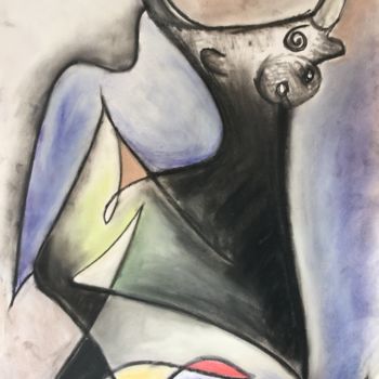 Peinture intitulée "Taurillon d'Arlequin" par Serge Berry, Œuvre d'art originale, Pastel