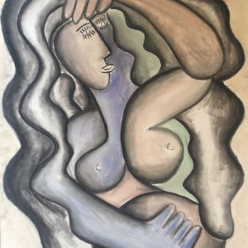 Peinture intitulée "Femme coiffant sa c…" par Serge Berry, Œuvre d'art originale, Pastel