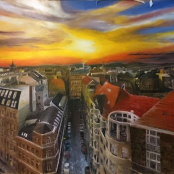 Painting titled "Coucher de soleil s…" by Serge Boisse, Original Artwork, Oil Mounted on Wood Panel