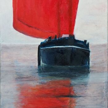 Peinture intitulée "La voile rouge" par Serge Boisse, Œuvre d'art originale, Huile Monté sur Châssis en bois