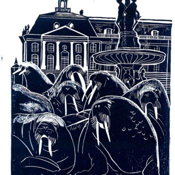 Gravures & estampes intitulée "Place de la bourse…" par Serge Canu, Œuvre d'art originale, Linogravures