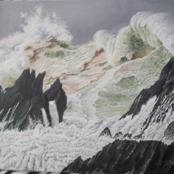 Peinture intitulée "vague bretonne" par Serge Domine, Œuvre d'art originale, Huile