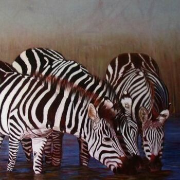 Painting titled "zebres de Richard!" by Serge Krief, Original Artwork, Other