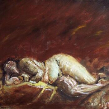 Painting titled "femme au divan" by Serge Krief, Original Artwork