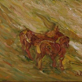 「Deux chevaux dans u…」というタイトルの絵画 Serge Kriefによって, オリジナルのアートワーク, オイル