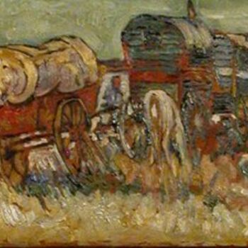 Peinture intitulée "Scène paysanne avec…" par Serge Krief, Œuvre d'art originale, Huile