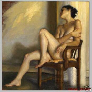 Painting titled "Fille assise" by Serge Krief, Original Artwork