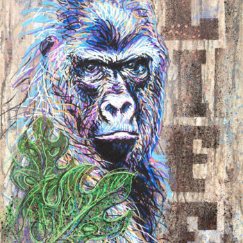 Ζωγραφική με τίτλο "Gorille Life" από Serge Mazet, Αυθεντικά έργα τέχνης, Ακρυλικό