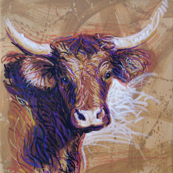Painting titled "Vache Salers" by Serge Mazet, Original Artwork, Acrylic
