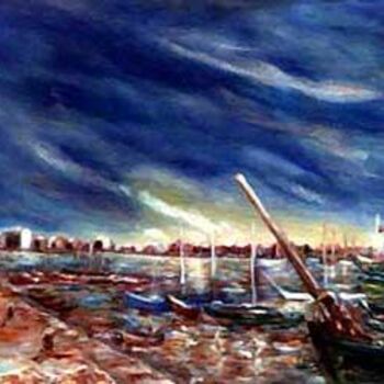 Картина под названием "Le port" - Serge Nigon, Подлинное произведение искусства