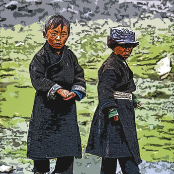 Arts numériques intitulée "Enfants du Tibet" par Serge Nouchi, Œuvre d'art originale, Autre