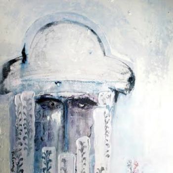 Painting titled "Blue rabbi on his s…" by Serge Prowizur, Original Artwork, Acrylic