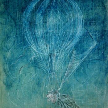 Tekening getiteld "Mystérieux ballon a…" door Serge Reynaud (Art of Flying), Origineel Kunstwerk, Pastel