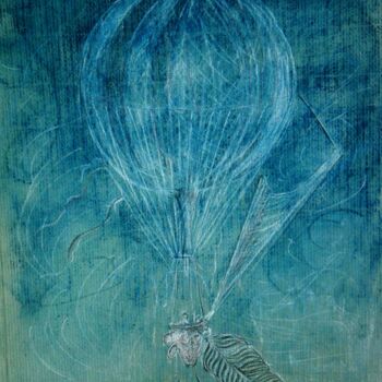 Disegno intitolato "Mystérieux ballon a…" da Serge Reynaud (Art of Flying), Opera d'arte originale, Pastello