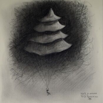 Drawing titled "Traité du parachute…" by Serge Reynaud (Art of Flying), Original Artwork, Graphite