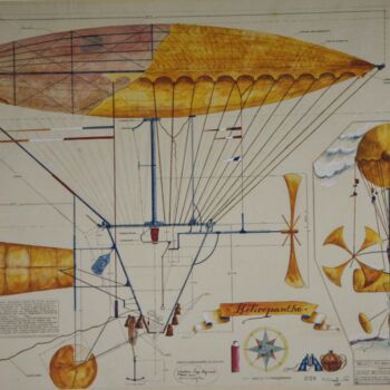 Printmaking titled "Helicopanthe plan a…" by Serge Reynaud (Art of Flying), Original Artwork, Digital Print