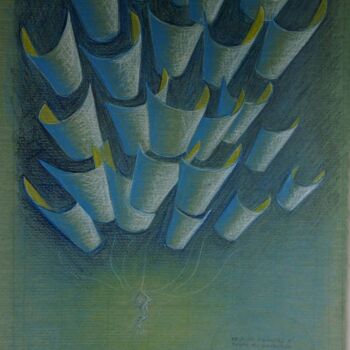 Dessin intitulée "Parachute des feuil…" par Serge Reynaud (Art of Flying), Œuvre d'art originale, Crayon