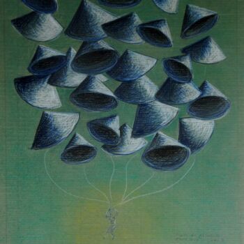 Drawing titled "Chute vers le bleu…" by Serge Reynaud (Art of Flying), Original Artwork, Chalk