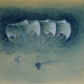 Disegno intitolato "Machine volante ave…" da Serge Reynaud (Art of Flying), Opera d'arte originale, Pastello