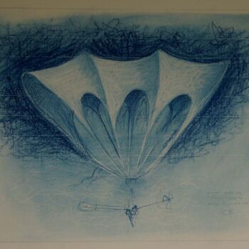 Dibujo titulada "Machine Volante à H…" por Serge Reynaud (Art of Flying), Obra de arte original, Pastel