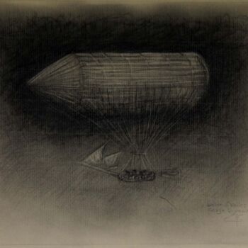 「Ballon cylindro con…」というタイトルの描画 Serge Reynaud (Art of Flying)によって, オリジナルのアートワーク, グラファイト