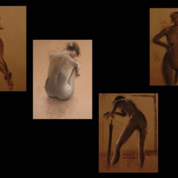 Malerei mit dem Titel "Etudes sur modèle 3" von Serge Salis, Original-Kunstwerk, Pastell