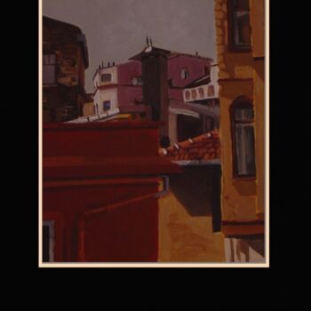 Painting titled "Le quartier de Beyo…" by Serge Salis, Original Artwork, Oil Mounted on Other rigid panel