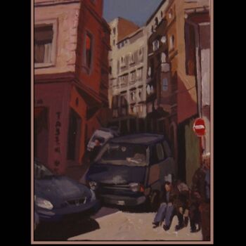 Pittura intitolato "Une rue de Galatasa…" da Serge Salis, Opera d'arte originale, Olio Montato su Cartone