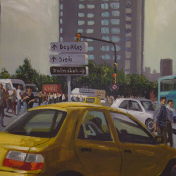 Peinture intitulée "Taxi Go Taksim" par Serge Salis, Œuvre d'art originale, Acrylique Monté sur Châssis en bois