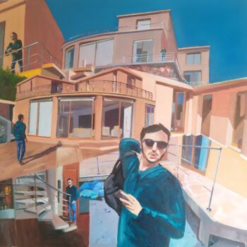 Schilderij getiteld "my home" door Serge Salis, Origineel Kunstwerk, Olie Gemonteerd op Frame voor houten brancard