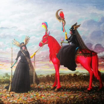Painting titled "red stallion, pilot…" by Serge Sunne, Original Artwork, Acrylic