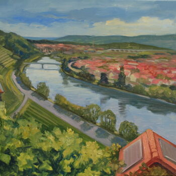 Painting titled "Red roofs and viney…" by Serge Syrok, Original Artwork, Oil Mounted on Wood Stretcher frame