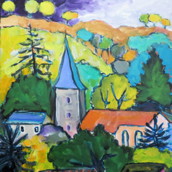 Painting titled "Village" by Serge Thiery, Original Artwork, Acrylic