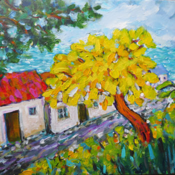 Painting titled "L'Arbre Jaune" by Serge Thiery, Original Artwork, Acrylic