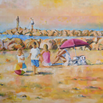 Peinture intitulée "Vacances à la plage…" par Serge Tissot, Œuvre d'art originale, Huile
