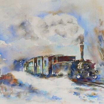 Peinture intitulée "la locomotive" par Serge Tissot, Œuvre d'art originale, Aquarelle