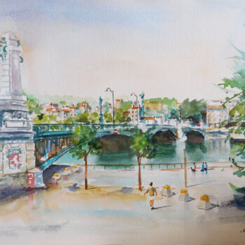 Peinture intitulée "Vue du pont Lafayet…" par Serge Tissot, Œuvre d'art originale, Aquarelle