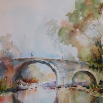 Картина под названием "Pont de Saint-Jean…" - Serge Tissot, Подлинное произведение искусства, Акварель