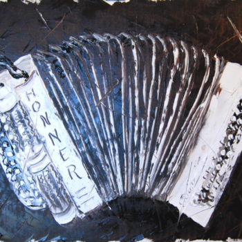 Painting titled "accordeon-blanc" by Serge Tujague, Original Artwork, Oil