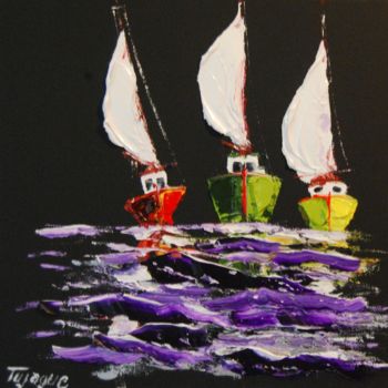 Painting titled "3-voiles" by Serge Tujague, Original Artwork, Oil