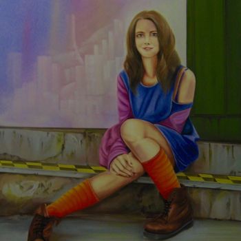 Painting titled "PETITE PARISIENNE" by Serge Vanderhaegen, Original Artwork, Oil