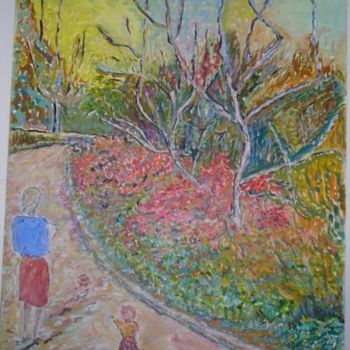 Peinture intitulée "un coin de jardin 1" par Serge Brizai, Œuvre d'art originale, Huile