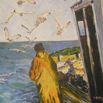 Peinture intitulée "pêcheur en mer" par Serge Brizai, Œuvre d'art originale, Huile