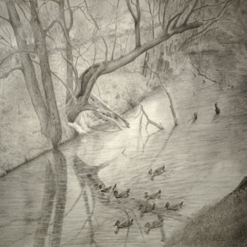 Rysunek zatytułowany „Утки и ветки/ Ducks…” autorstwa Igor Sergeev, Oryginalna praca, Ołówek