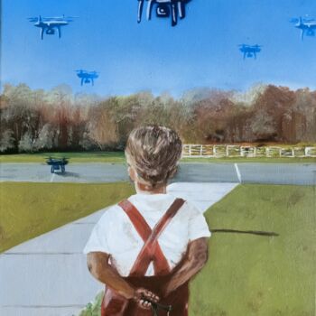 Painting titled "Drone attack" by Sergei Andreev, Original Artwork, Airbrush